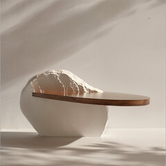 Natural beige podium. 3D pedestal product display.	