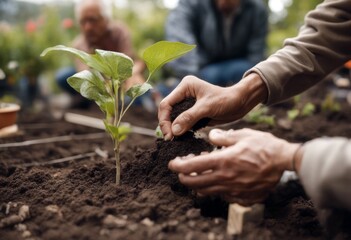 hands tree ai recovery sustainability production community garden generative volunteer food plant habitat person local