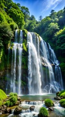 Naklejka premium Majestic Cascading Waterfall in Lush Forest Landscape. Generative AI