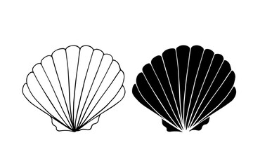 Line sketch, silhouette, seashell stamp. Vector graphics.