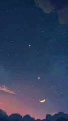 Fototapeta premium Night sky with crescent moon and stars.
