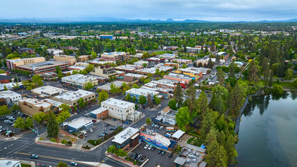 Aerial View of Bustling Bend Oregon Urban and Natural Landscapes