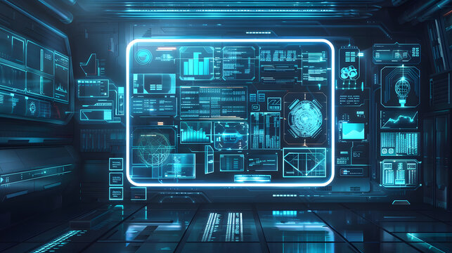 Futuristic Neon Interface: A Vibrant, Glowing Digital Screen Displaying Abstract Data in a High-Tech Cyberpunk Holographic Design Ready to use command prompt box	