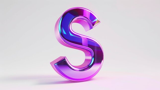 Shiny purple s letter. 3D rendered image of a glossy purple S letter on a white background.