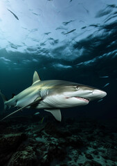 Naklejka premium Animal Photo: Sharks Swim in Ocean, Realistic Photography