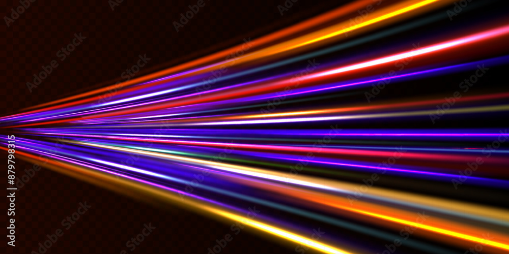 Poster luminous bright background. high speed effect motion blur night lights blue and red. cyberpunk light