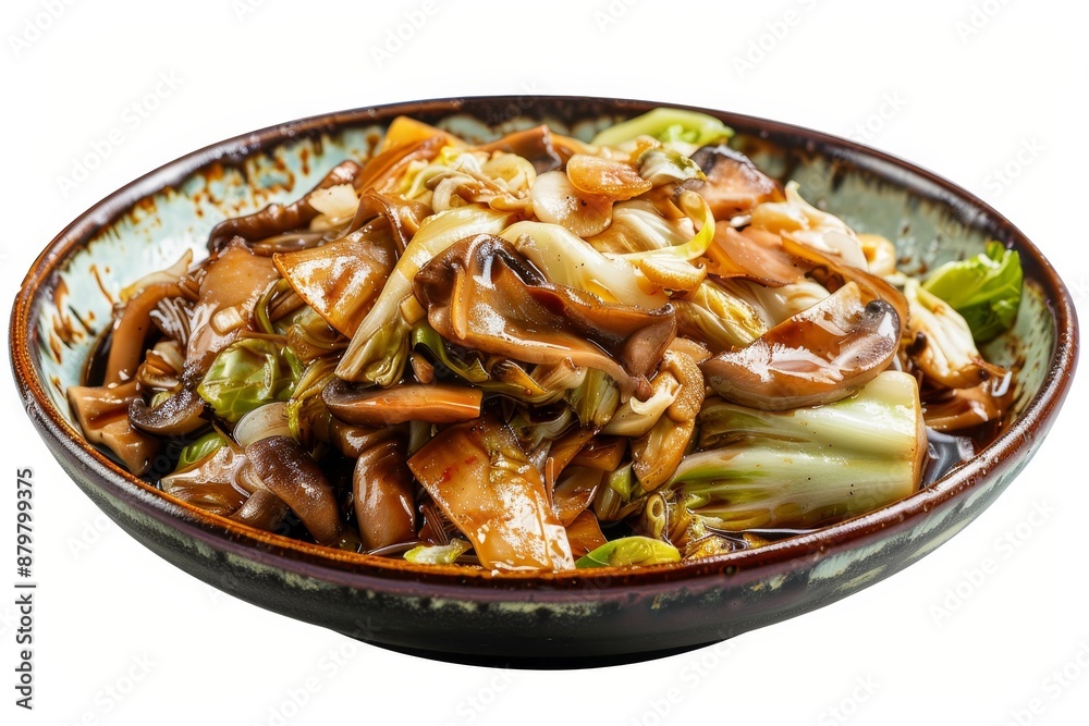 Wall mural cabbage and shiitake mushrooms with oyster sauce on transparent background