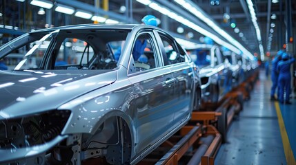 Modern Automobile Assembly Line in High-Tech Car Manufacturing Plant
