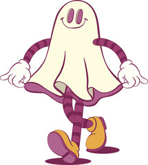 Retro groovy ghost halloween mascot character