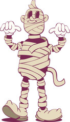 Retro groovy mummy halloween mascot character