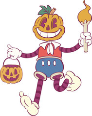 Retro groovy halloween mascot character