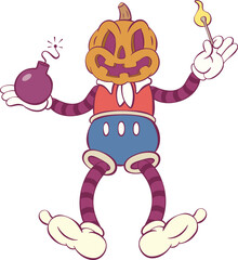 Retro groovy halloween mascot character