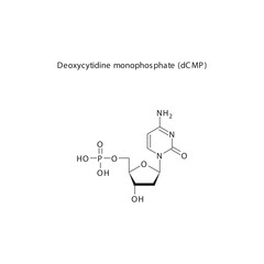 Deoxycytidine monophosphate (dCMP) skeletal structure schematic illustration, Nucleotide molecule.