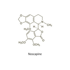 Noscapine flat skeletal molecular structure Antitussive drug used in cough treatment. Vector illustration scientific diagram.