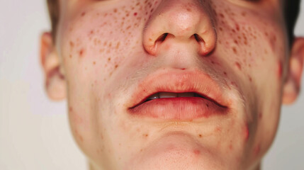 Fototapeta premium close-up of teenage boy with acne skin
