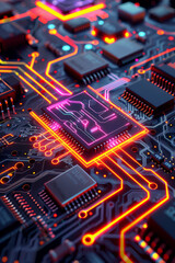 Obraz premium Glowing Circuit Board A highly detailed circuit board design with glowing neon elements,generative ai