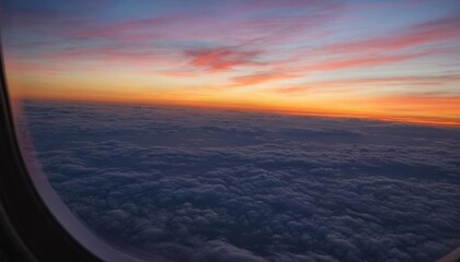 Fototapeta premium looking aeroplane window sunset plane view window air airplane sunset aerial aircraft