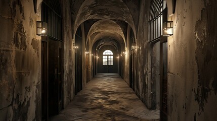 Corridor Environment. AI generated art illustration.