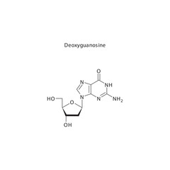 Deoxyguanosine skeletal structure schematic illustration, Nucleoside molecule.