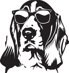 portrait of a basset hound dog with glasses