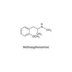 Methoxyphenamine flat skeletal molecular structure Sympathomimetic drug used in cough treatment. Vector illustration scientific diagram.