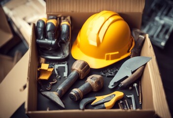 tools construction lmet box cardboard tool equipment toolbox repair helmet builder set work