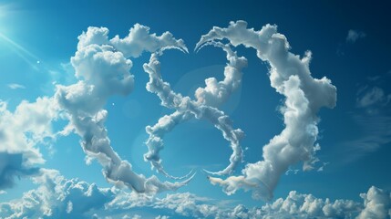 Naklejka premium Cloud formation in sky. Whimsical cloud formation resembling an eight in the sky with a blue background.