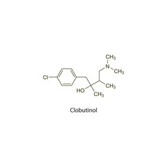 Clobutinol flat skeletal molecular structure Antitussive drug used in cough treatment. Vector illustration scientific diagram.