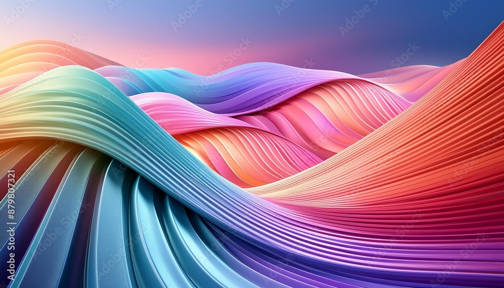 Sticker abstract colorful background with curved lines and waves 3d illustration