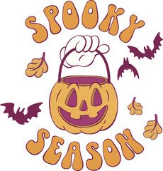 Fototapeta premium Retro groovy halloween mascor design