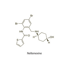 Neltenexine flat skeletal molecular structure Mucoactive agent drug used in cough treatment. Vector illustration scientific diagram.