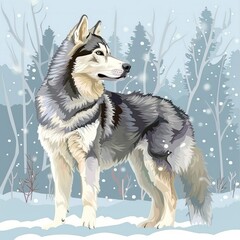 Naklejka premium illustration of Siberian Huskey in winter season
