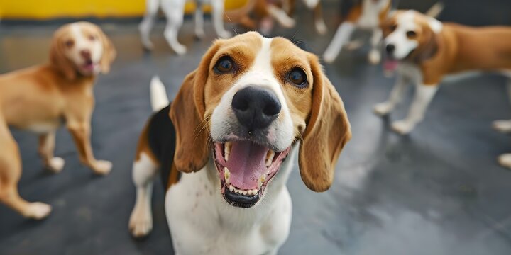 Bley, the playful beagle, spreads joy and energy at the doggy daycare. Concept Pets, Beagle, Doggy Daycare, Playful, Joy