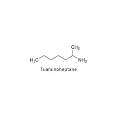 Tuaminoheptane flat skeletal molecular structure Sympathomimetic drug used in nasal congestion treatment. Vector illustration scientific diagram.