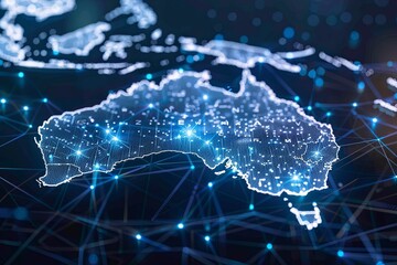 Naklejka premium Digital map of Australia network and connectivity created with Generative AI