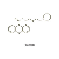 Pipazetate flat skeletal molecular structure Antitussive drug used in cough treatment. Vector illustration scientific diagram.