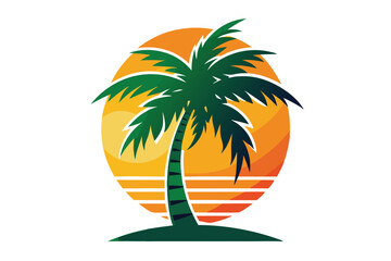 beautiful elegant summer graphic with palm tree sea and sunset