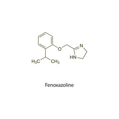 Fenoxazoline flat skeletal molecular structure Sympathomimetic drug used in cough, nasal congestion treatment. Vector illustration scientific diagram.