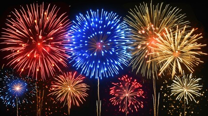 Fototapeta premium Colorful fireworks exploding in the dark night sky