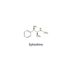 Ephedrine flat skeletal molecular structure Sympathomimetic drug used in cough, nasal congestion treatment. Vector illustration scientific diagram.