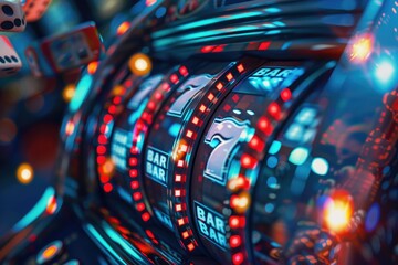 Obraz premium A close-up shot of a casino machine featuring dice and game details