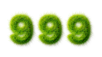 Alphabet letter grass effects, A Number 999 with grass on a transparency background, eco text effect, isolated letter with grass effect high quality
