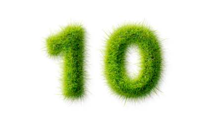 Alphabet letter grass effects, A Number 10 with grass on a transparency background, eco text effect, isolated letter with grass effect high quality