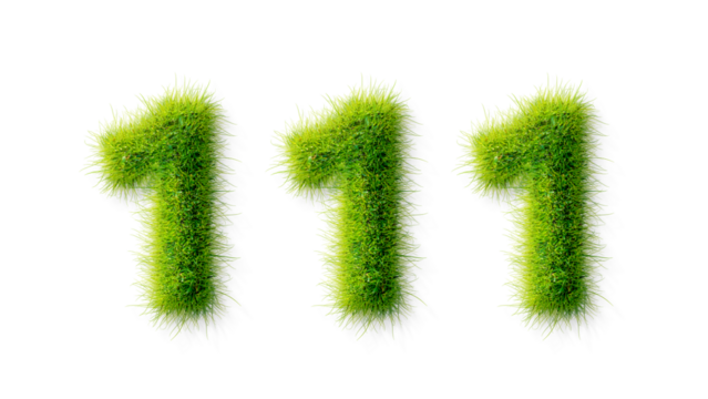 Alphabet letter grass effects, A Number 111 with grass on a transparency background, eco text effect, isolated letter with grass effect high quality