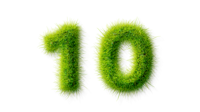 Alphabet letter grass effects, A Number 10 with grass on a transparency background, eco text effect, isolated letter with grass effect high quality