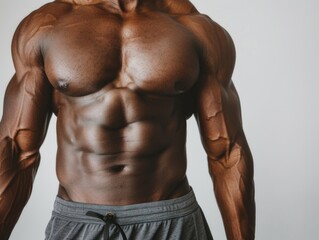 Fototapeta premium Close-up shot of a man's chest and shoulders, with emphasis on his physique