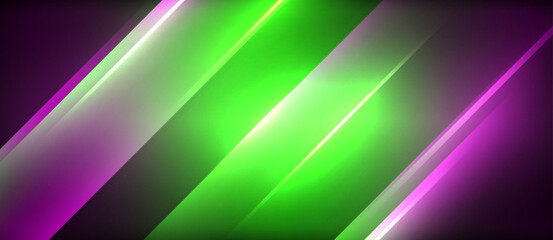 Obraz premium Neon dynamic diagonal light rays background. Techno digital geometric concept design for wallpaper, banner, presentation, background