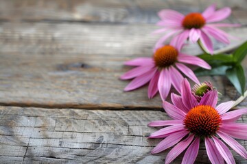 Echinacea flowers on wood