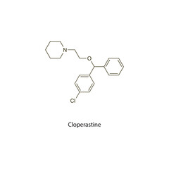 Cloperastine flat skeletal molecular structure Antitussive drug used in cough treatment. Vector illustration scientific diagram.