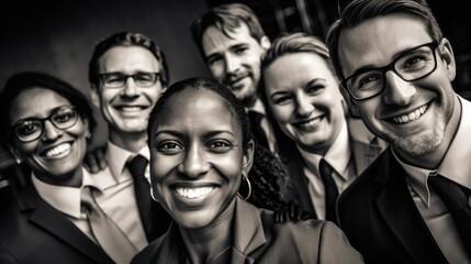 Obraz premium A group of people posing together in monochrome tones